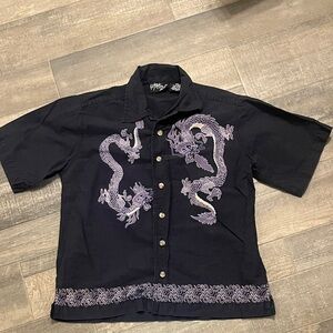 Kids Black Dragon Button Down Shirt